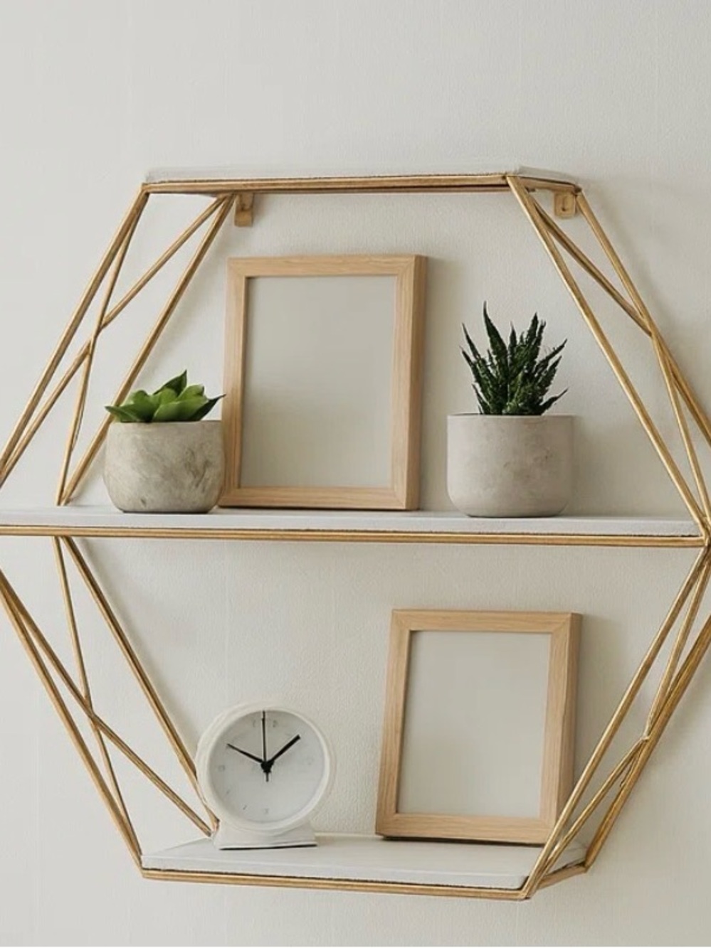 Hexagon Wood Metal Shelf 3-Tier Wall Hanging or Standing 21" x 24"